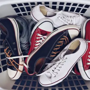 a basket of shoes